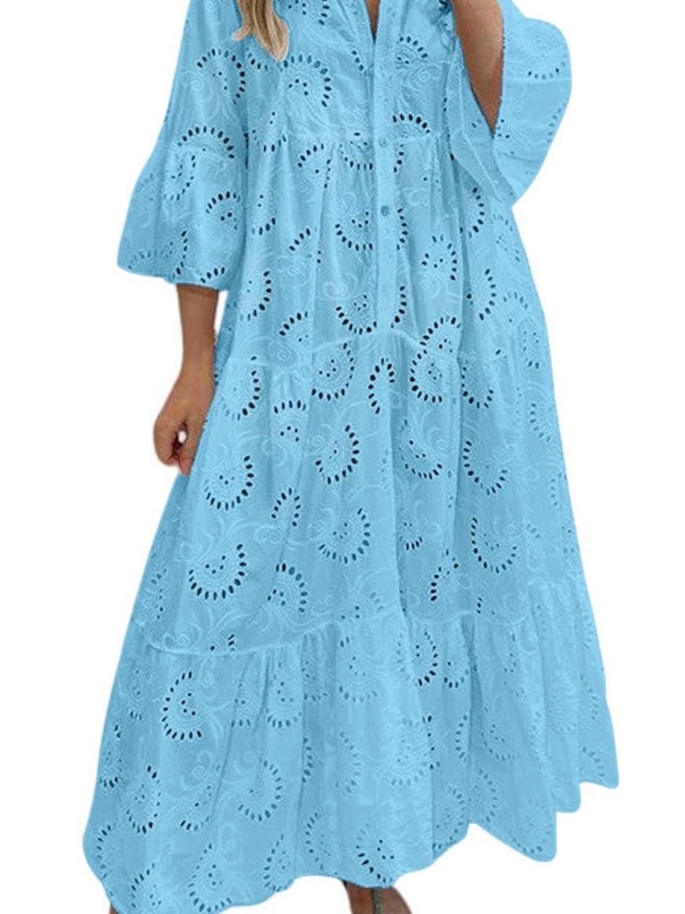 Light Blue Eyelet Maxi Dress - Women